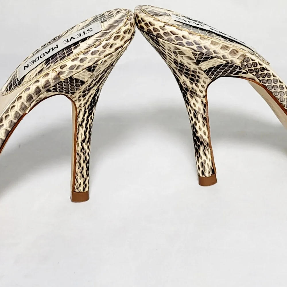 Steve Madden Snakeskin and Wood Women's Sandals Minor Flaw - Picture 2 of 13